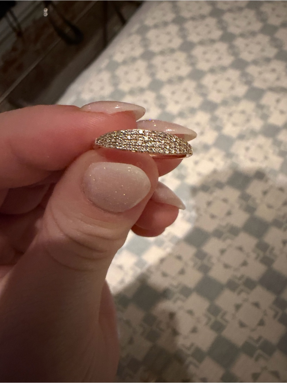 Gold Pave Diamond Slim Signet Ring - Picture 3 of 7